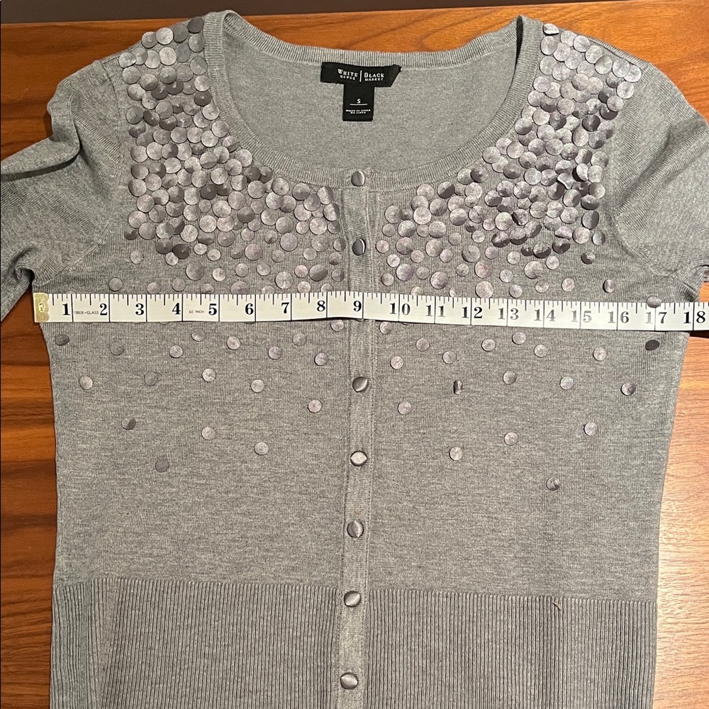 WHBM Cardigan Gray with Embellishments button Down 3/4 sleeves Size Small - Picture 7 of 12